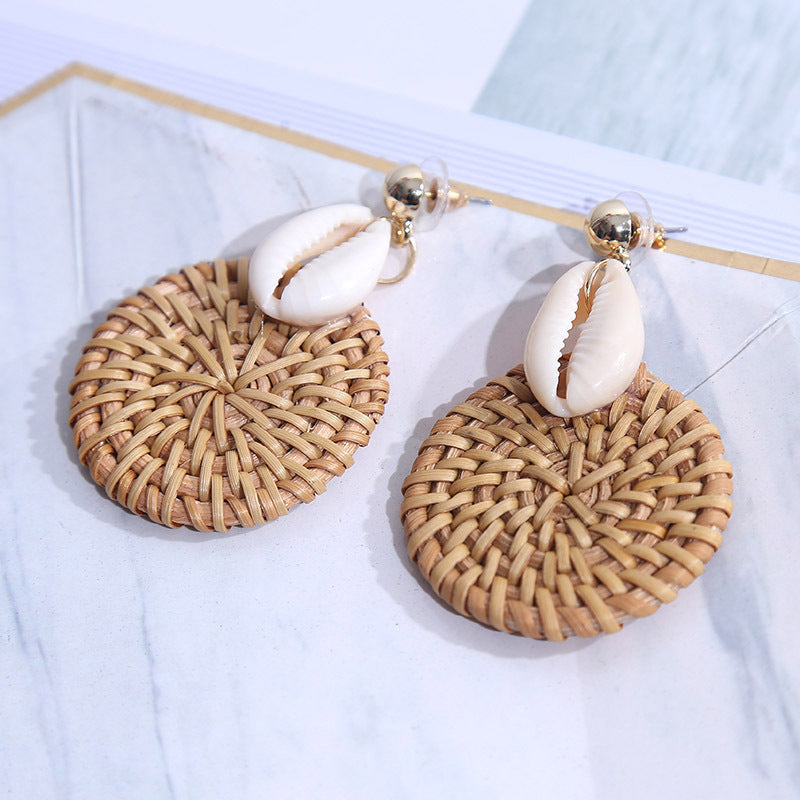Boucles d'oreilles en bois et rotin