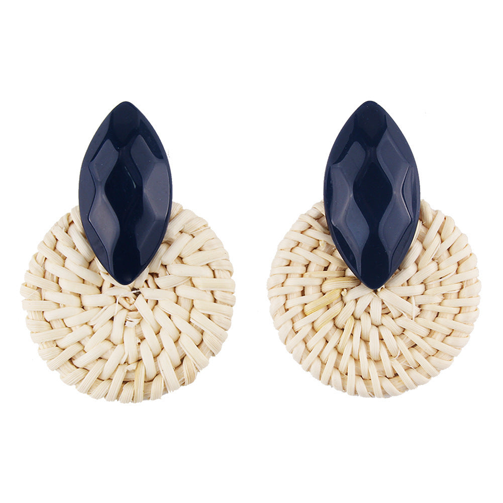 Boucles d'oreilles vintage en rotin tressé