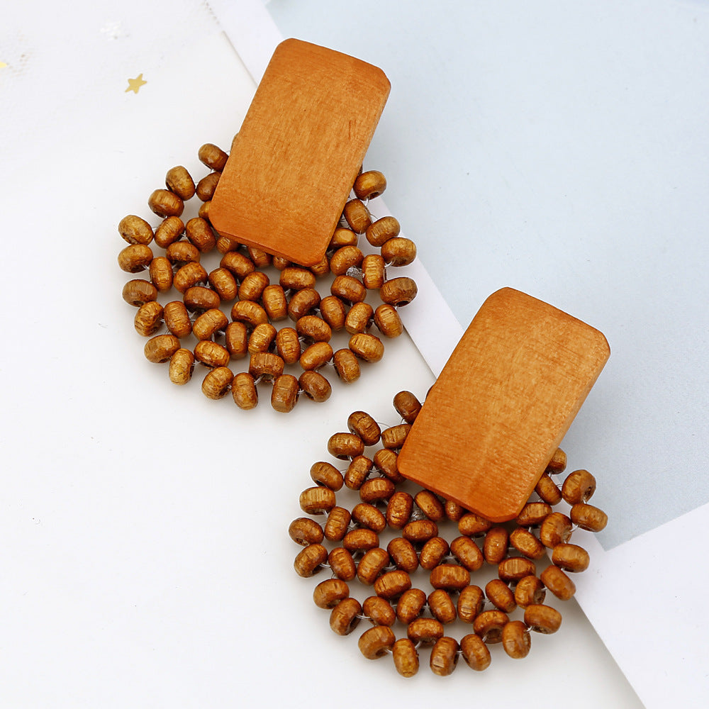 Boucles d'oreilles en bois et rotin