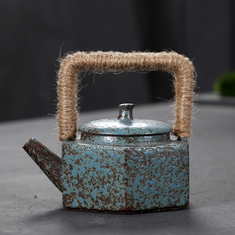 Théière Kung Fu cuite au feu de bois, théière en grès avec poutre