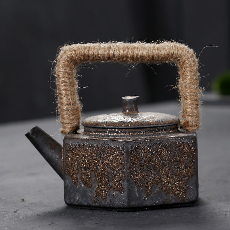Théière Kung Fu cuite au feu de bois, théière en grès avec poutre