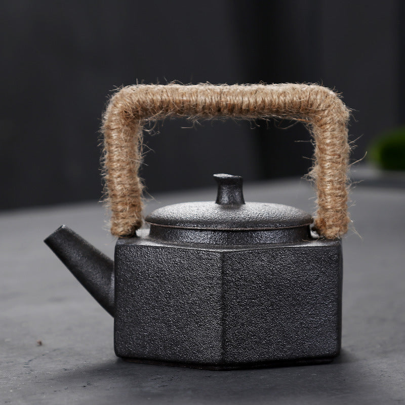 Théière Kung Fu cuite au feu de bois, théière en grès avec poutre