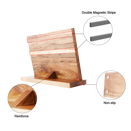 Porte-couteaux magnétique en bois massif pour cuisine