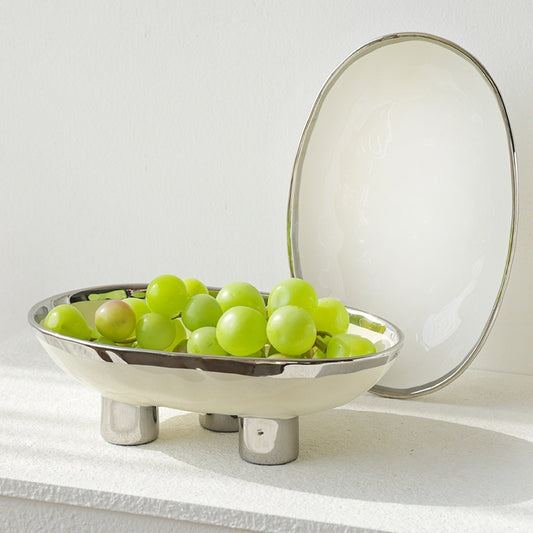 Assiette à fruits en porcelaine moderne minimaliste créative faite à la main en céramique de trois pieds de haut