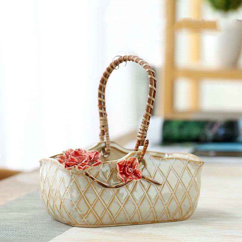 Panier à fleurs en rotin tressé à la main
