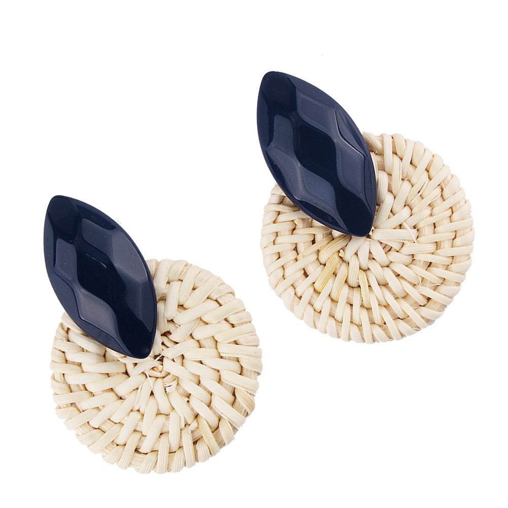 Boucles d'oreilles vintage en rotin tressé