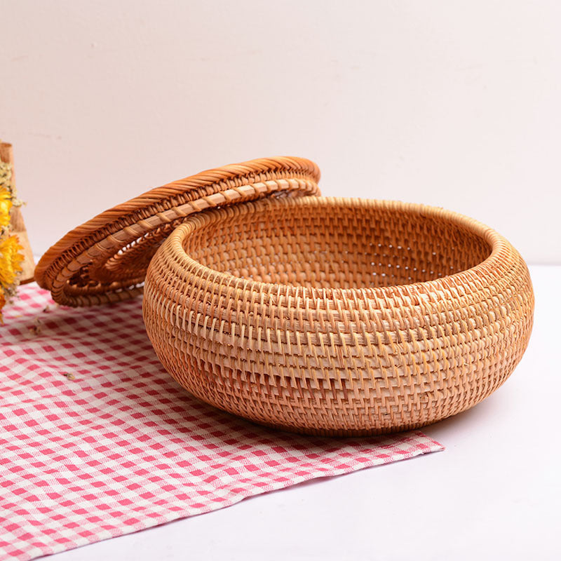 Assiette à fruits tressée en rotin avec couvercle pour usage domestique