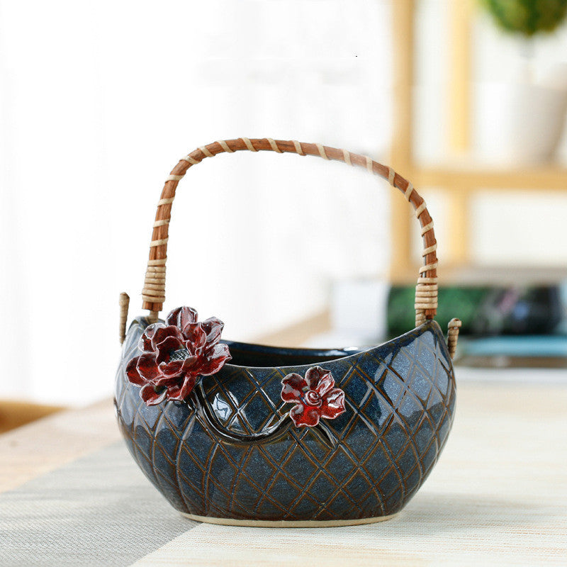 Panier à fleurs en rotin tressé à la main