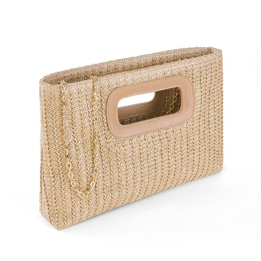 Pochette en paille style vacances avec chaîne détachable