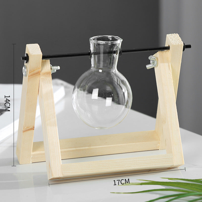 Support en bois pivotant pour plantes hydroponiques, vase en verre