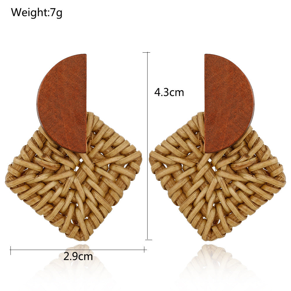 Boucles d'oreilles en bois et rotin