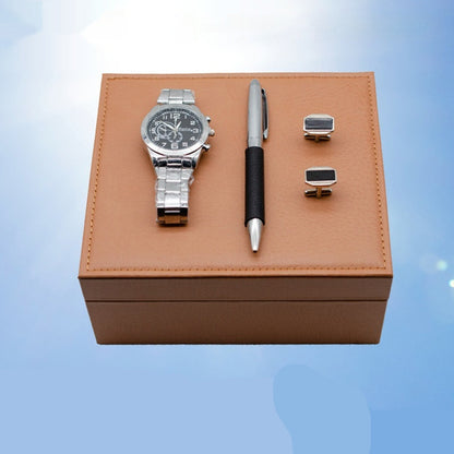 Coffret cadeau montre à quartz et boutons de manchette pour homme