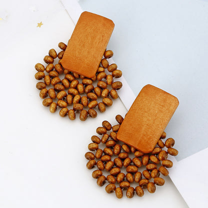 Boucles d'oreilles en bois et rotin
