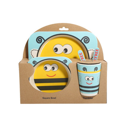Ensemble de vaisselle pour enfants en fibre de bambou, cinq pièces, bols et assiettes