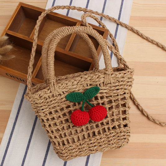 Sac de plage mignon tissé en corde de papier cerise