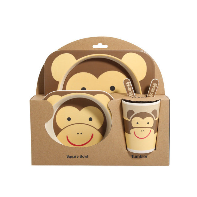 Ensemble de vaisselle pour enfants en fibre de bambou, cinq pièces, bols et assiettes