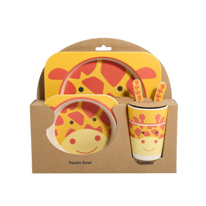Ensemble de vaisselle pour enfants en fibre de bambou, cinq pièces, bols et assiettes