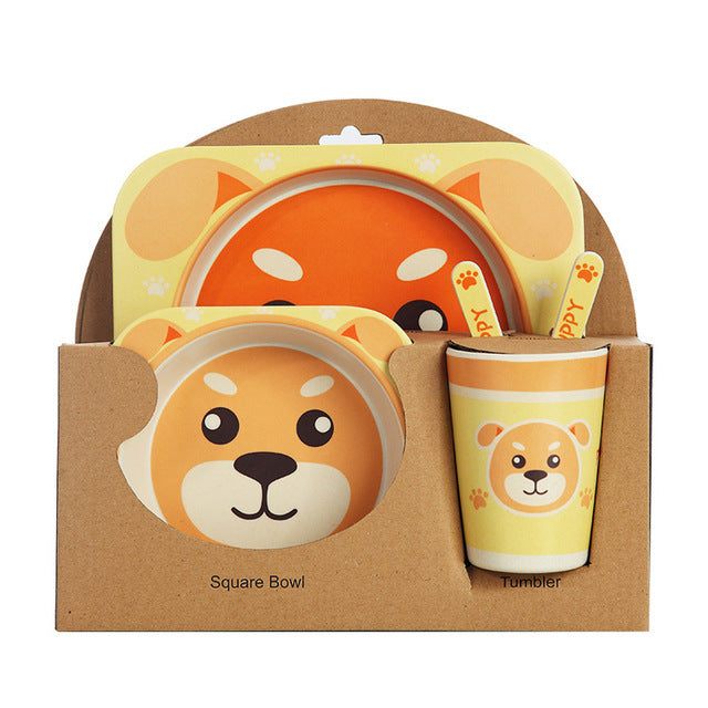 Ensemble de vaisselle pour enfants en fibre de bambou, cinq pièces, bols et assiettes
