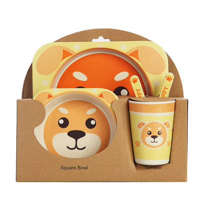 Ensemble de vaisselle pour enfants en fibre de bambou, cinq pièces, bols et assiettes