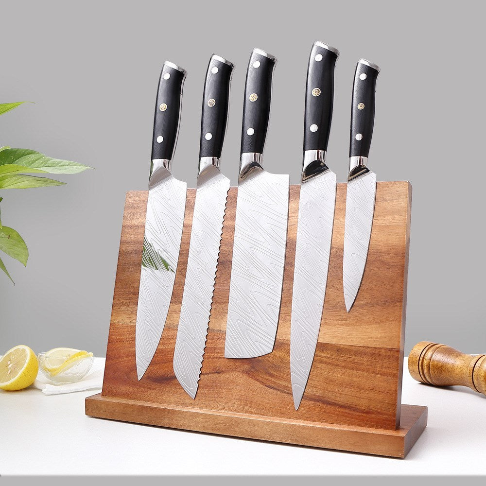 Porte-couteaux magnétique en bois massif pour cuisine