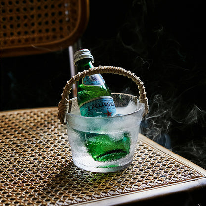 Bamboo Rattan Handle Glass Plate Fruit Basket