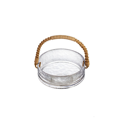 Bamboo Rattan Handle Glass Plate Fruit Basket