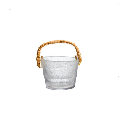 Bamboo Rattan Handle Glass Plate Fruit Basket