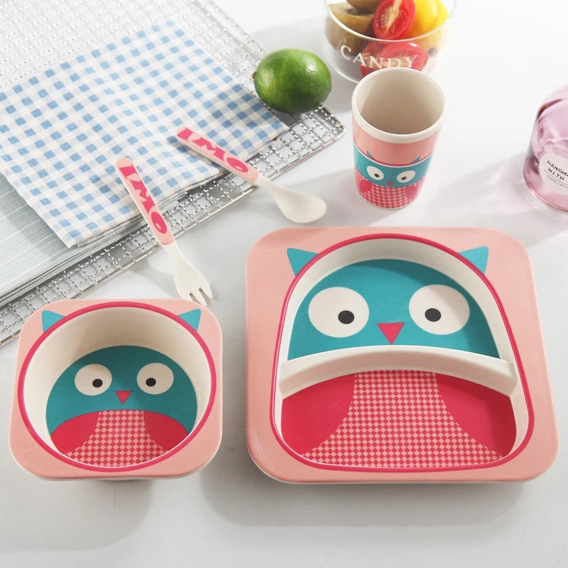Ensemble de vaisselle pour enfants en fibre de bambou, cinq pièces, bols et assiettes