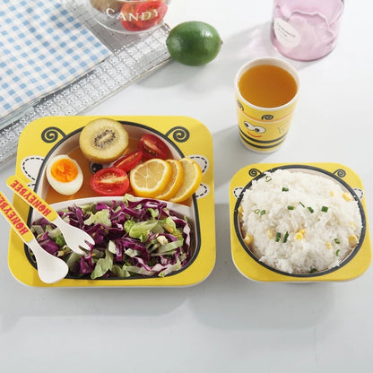 Ensemble de vaisselle pour enfants en fibre de bambou, cinq pièces, bols et assiettes