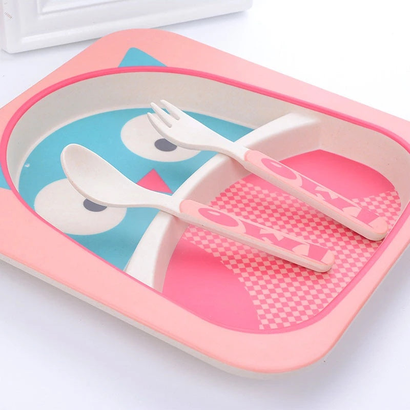 Ensemble de vaisselle pour enfants en fibre de bambou, cinq pièces, bols et assiettes