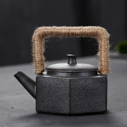 Théière Kung Fu cuite au feu de bois, théière en grès avec poutre