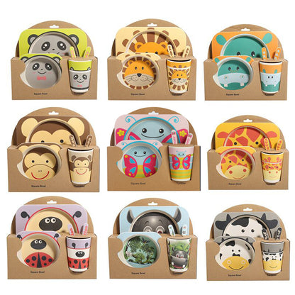Ensemble de vaisselle pour enfants en fibre de bambou, cinq pièces, bols et assiettes