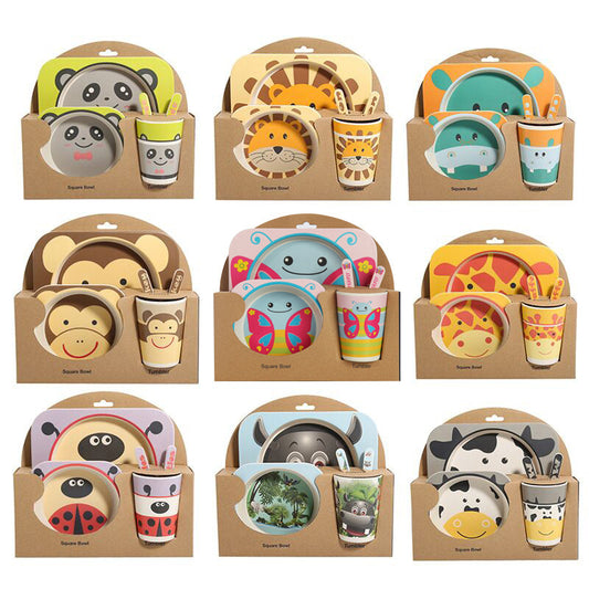 Ensemble de vaisselle pour enfants en fibre de bambou, cinq pièces, bols et assiettes