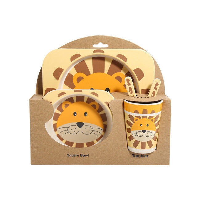 Ensemble de vaisselle pour enfants en fibre de bambou, cinq pièces, bols et assiettes