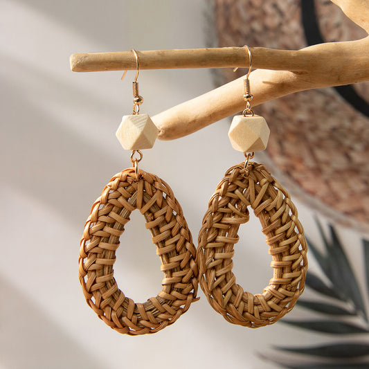 Boucles d'oreilles vintage en bois en forme de goutte