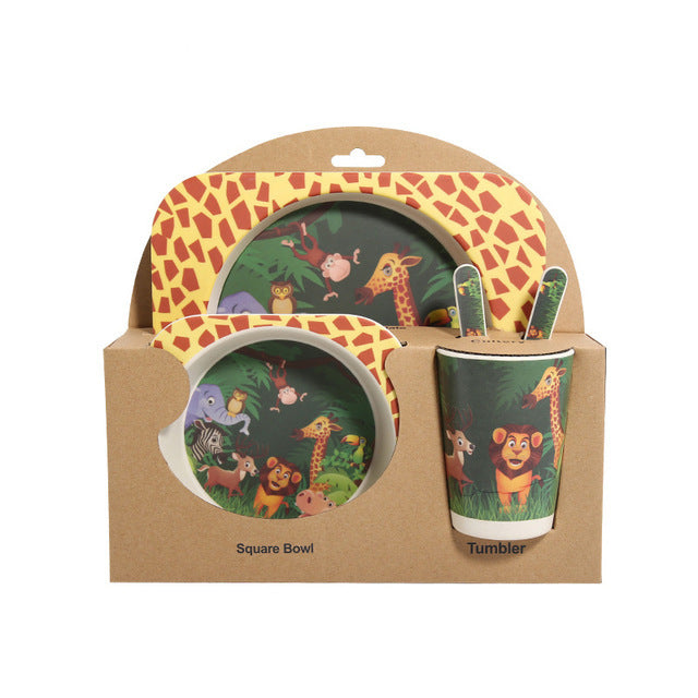 Ensemble de vaisselle pour enfants en fibre de bambou, cinq pièces, bols et assiettes