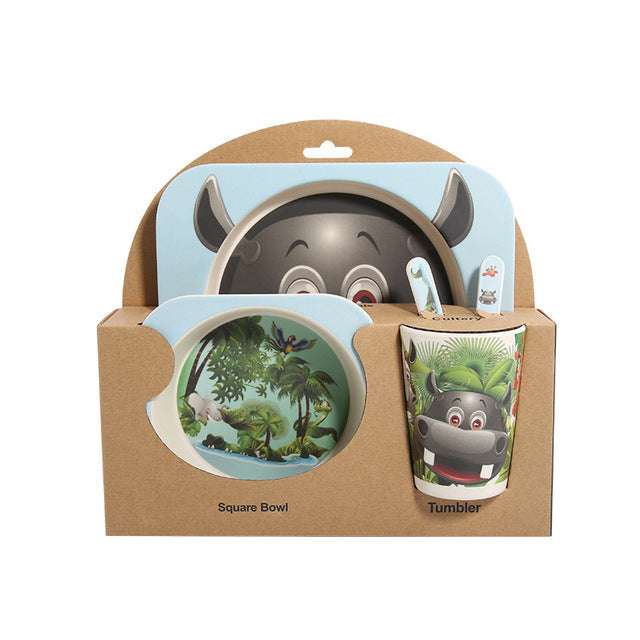 Ensemble de vaisselle pour enfants en fibre de bambou, cinq pièces, bols et assiettes