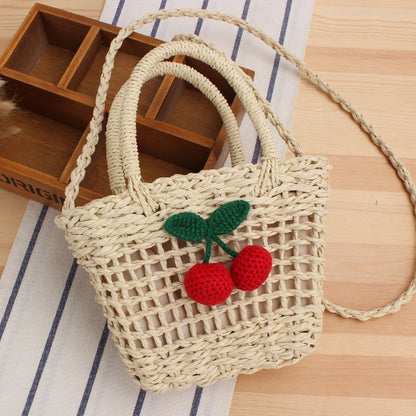 Sac de plage mignon tissé en corde de papier cerise