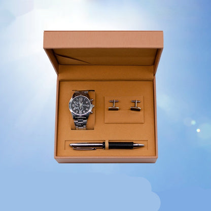 Coffret cadeau montre à quartz et boutons de manchette pour homme
