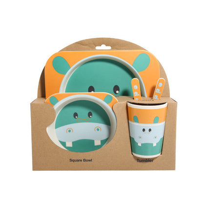 Ensemble de vaisselle pour enfants en fibre de bambou, cinq pièces, bols et assiettes