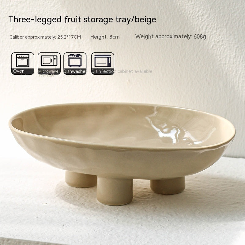 Assiette à fruits en porcelaine moderne minimaliste créative faite à la main en céramique de trois pieds de haut