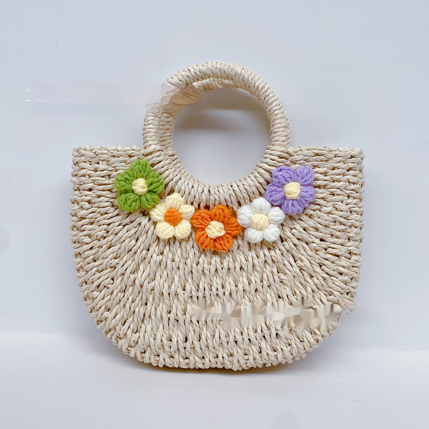 Sac en paille tissé style Mori, fleurs douces, porté à la main, tricot