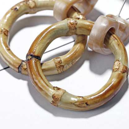 Boucles d'oreilles en bois et rotin géométriques multicouches