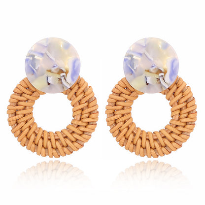 Boucles d'oreilles géométriques creuses en rotin, tissées à la main en bambou et rotin