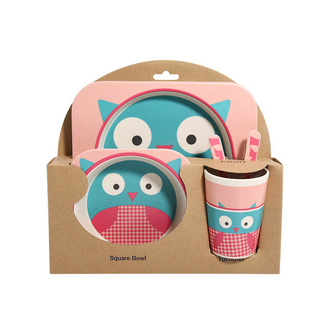 Ensemble de vaisselle pour enfants en fibre de bambou, cinq pièces, bols et assiettes