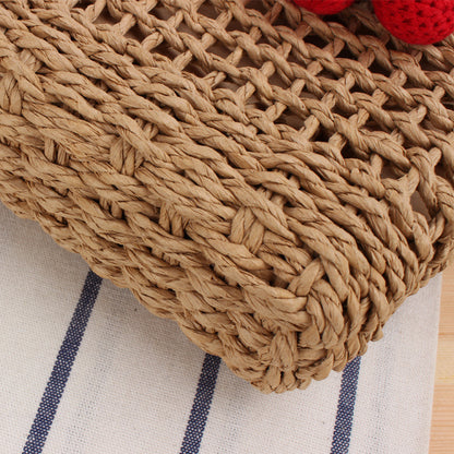 Sac de plage mignon tissé en corde de papier cerise