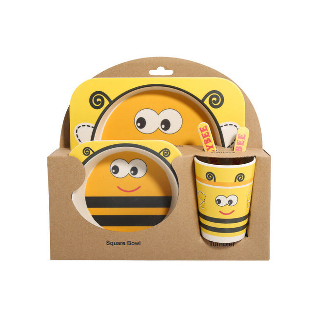 Ensemble de vaisselle pour enfants en fibre de bambou, cinq pièces, bols et assiettes