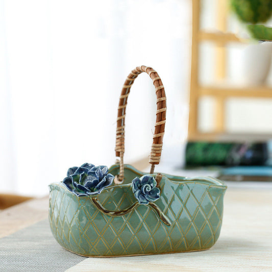 Panier à fleurs en rotin tressé à la main