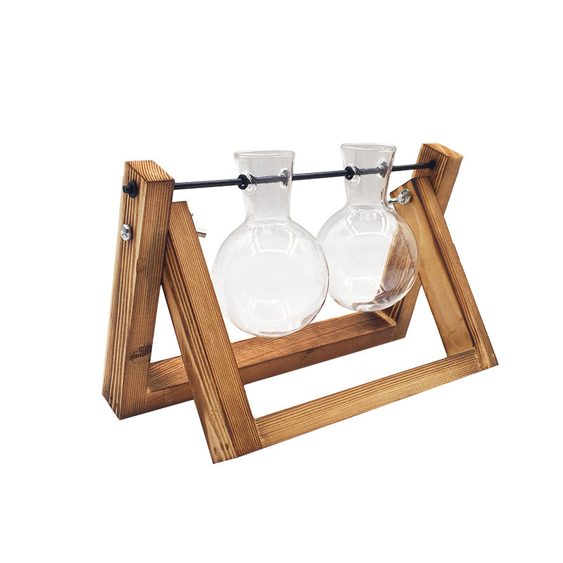 Support en bois pivotant pour plantes hydroponiques, vase en verre
