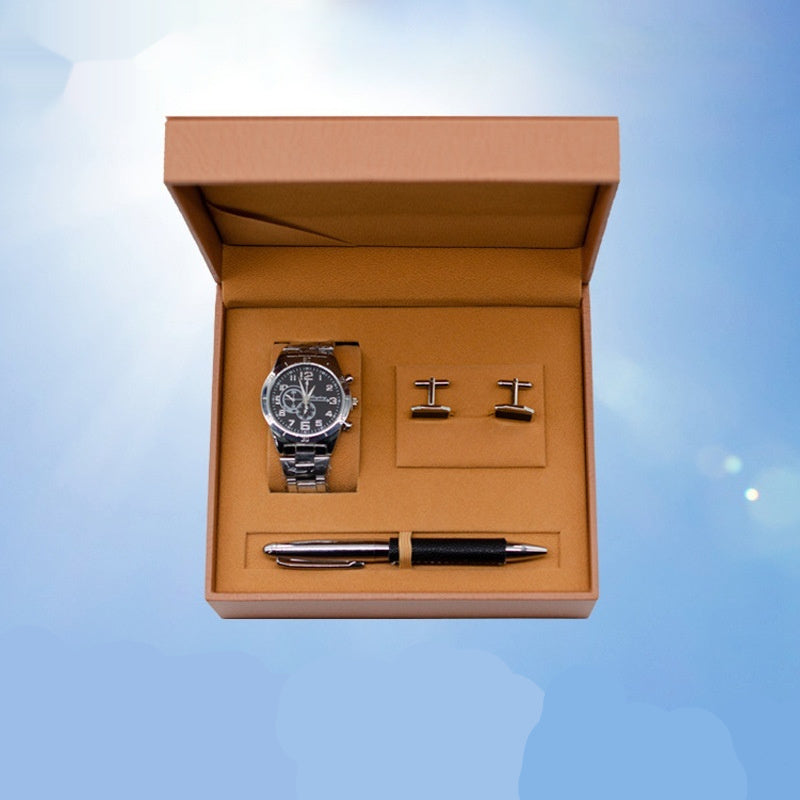 Coffret cadeau montre à quartz et boutons de manchette pour homme